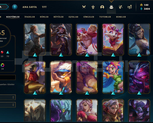 170 KOSTÜM ÇOĞU DESTANSI YÜKSEK MMR LOL HESAP