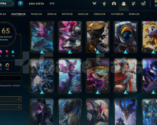 170 KOSTÜM ÇOĞU DESTANSI YÜKSEK MMR LOL HESAP