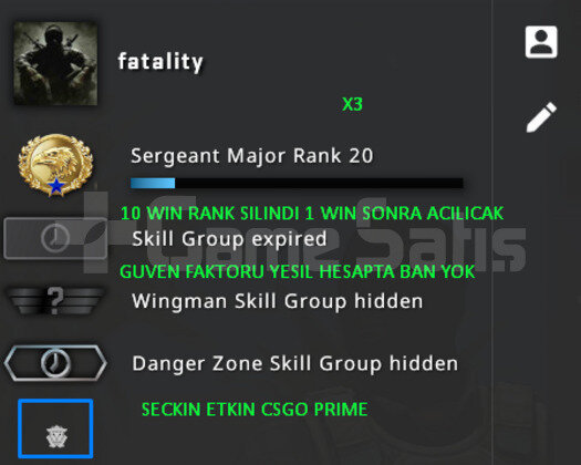 CSGO PRIME RANK ACIK 124 SAAT YESIL FAKTOR HESAP