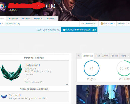 TR PLAT 1 68 WR MASTER ELO +38 LP GAİN SMURF ACC