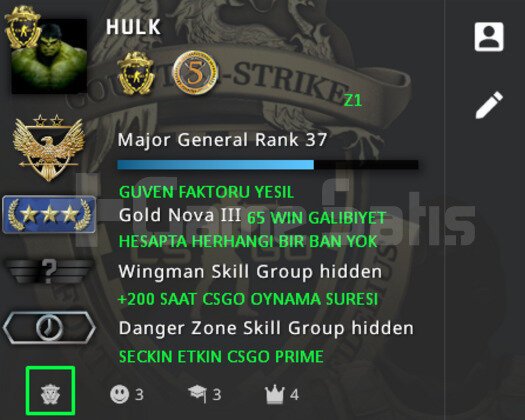 CSGO PRIME 2 MADALYA NOVA 3 YESIL FAKTOR HESAP