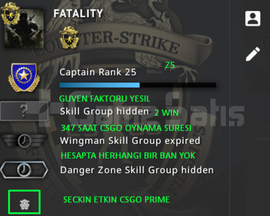 CSGO PRIME SADAKAT ROZETLI GUVEN FAKTORU YESIL