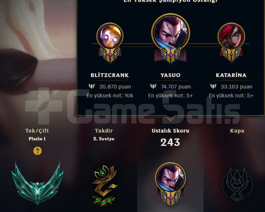 +30lp alan 53 skin ve 3 yasuo skinli 70 wr hesap