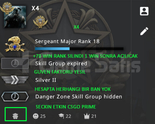 CSGO PRIME RANK ACIK 744 SAAT GUVEN FAKTORU YESIL