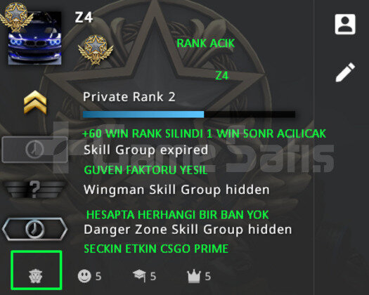 CSGO PRIME RANK ACIK 182 SAAT GUVEN FAKTORU YESIL