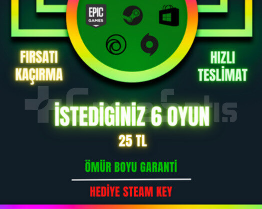 İstediğiniz 6 Oyun + GARANTİ + HEDİYE