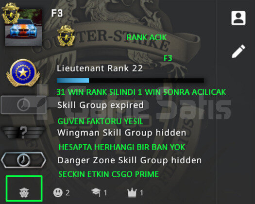 CSGO PRIME RANK ACIK 108 SAAT GUVEN FAKTORU YESIL