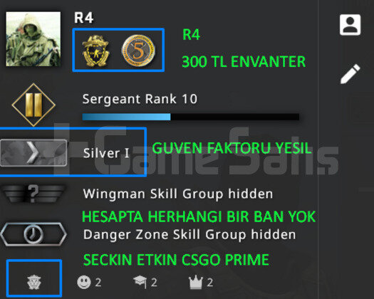 CSGO PRIME RANK ACIK 300 TL ENVANTER YESIL FAKTOR