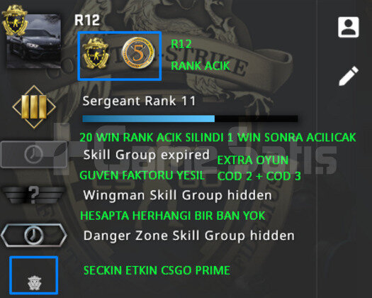 2 MADALYA | RANK ACIK PRIME CSGO | YESIL FAKTOR