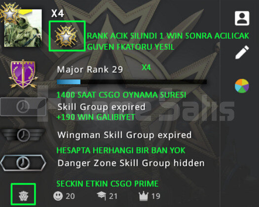 CSGO PRIME RANK ACIK YESIL FAKTOR 1400 SAAT OYNAMA