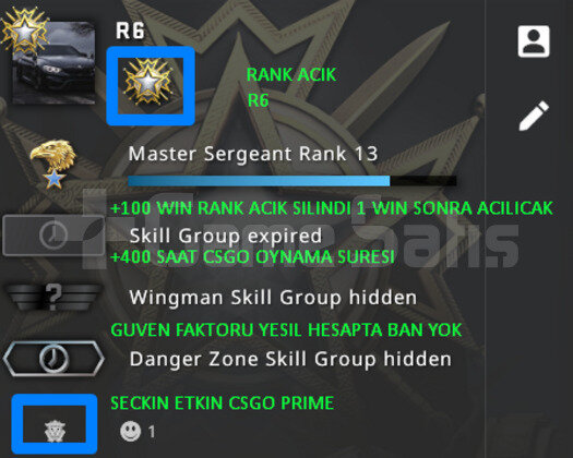 CSGO PRIME 400 SAAT RANK ACIK YESIL FAKTOR