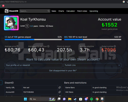 106 OYUNLU STEAM HESABI