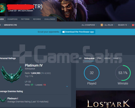 TR PLAT 4 55LP I YÜKSEK ELO KOSTÜMLÜ