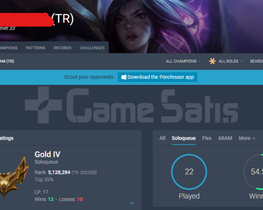TR GOLD 4 55WR I YÜKSEK ELO 29K MAVİ ÖZ SMURF