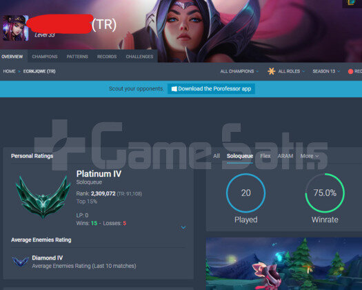 TR PLAT 4 75WR I DİAMOND ELO 20K MAVİ ÖZ SMURF