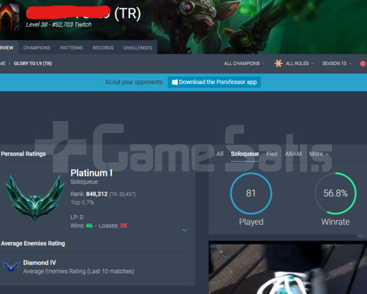 TR PLAT 1 57WR I DİAMOND YÜKSEK ELO SMURF