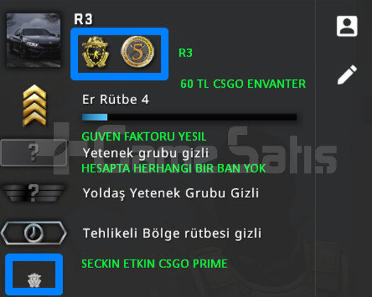 CSGO PRIME 2 MADALYA YESIL FAKTOR 60 TL ENVANTER