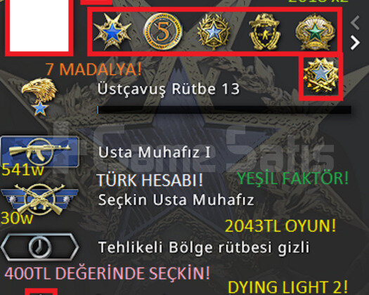 7 MADALYA 2000TL OYUN YEŞİL FAKTÖR TÜRK HESABI