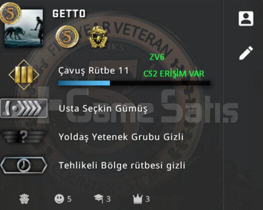 CS2 + CSGO PRİME RANK AÇIK 2 MADALYA YEŞİL FAKTÖR
