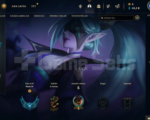 TR 73 WR Plat 4 | 5 Kostüm - 45K Mö | LoL Hesap