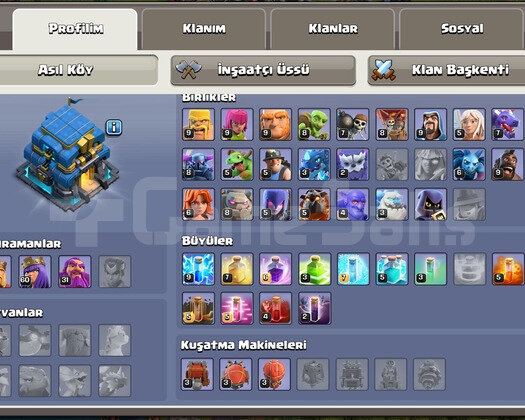 Clash of Clans BB 12 Hesap Tüm Binalar Max Süper