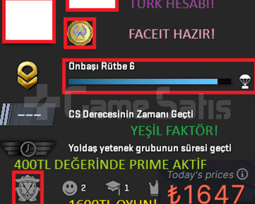 1 MADALYA 1600TL OYUN TÜRK HESABI