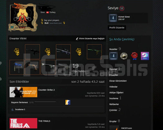 Faceit 10lvl + Premier 21k+ ilk mailli 1k envanter