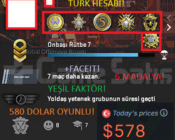 INDIRIM 6 MADALYA 580 DOLAR OYUN TURK HESABI