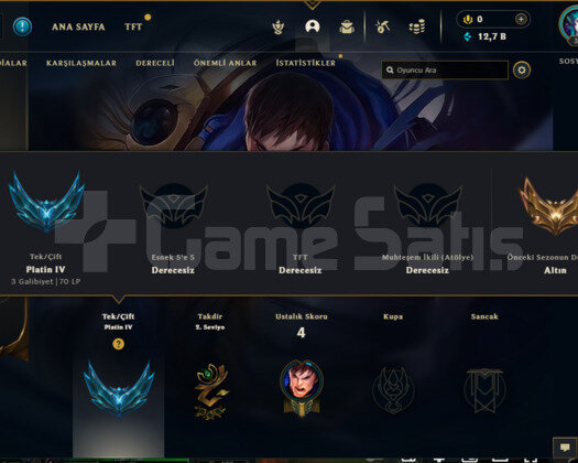 LOL PLAT SMURF HESAP TEMİZ YÜKSEK WR MMR