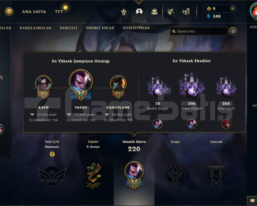 EUNE 145 LEVEL 217K YASUO 21 RARE SKIN UNRANKED