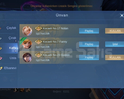 Gusion legends fanny ss epic +65 rate