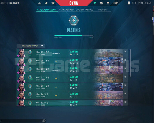 YÜKSEK MMR PLAT 3 HESAP + 7/24 DESTEK