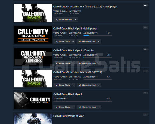 COD MW3 BLACK OPS-II World at War STEAM HESABI