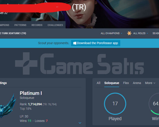 TR PLAT 1 +65WR / 6 SKIN 23 ŞAMP / NO BAN / 31K BE