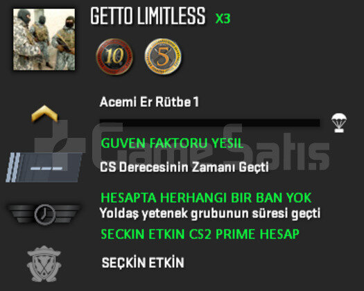 10 + 5 YIL JETONLU YEŞİL FAKTÖR CSGO PRİME HESAP