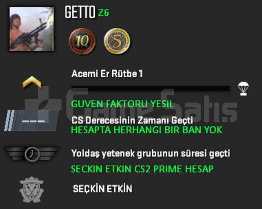 10 + 5 YIL JETONLU YEŞİL FAKTÖR CSGO PRİME HESAP