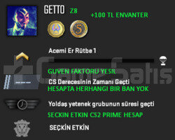 CS2 PRIME 2 MADALYA GUVEN FAKTORU YESIL 100 TL ENV