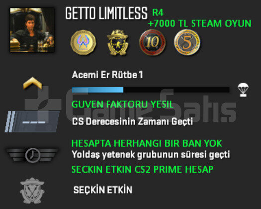 +7000 TL OYUN CS2 PRIME 4 MADALYA YESIL FAKTOR