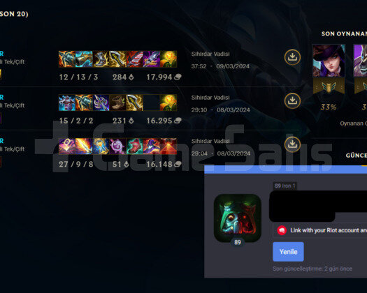 89 LEVEL CEHENNEM ELO HANDMADE LOL HESABI