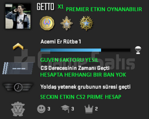 PREMIER AKTIF CS2 PRIME | 3 MADALYA | YESIL FAKTOR