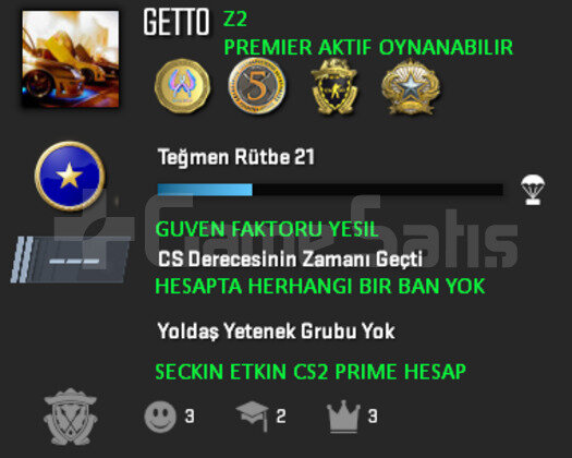 PREMIER AKTIF CS2 PRIME | 4 MADALYA | YESIL FAKTOR