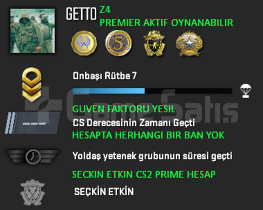 PREMIER AKTIF CS2 PRIME | 4 MADALYA | YESIL FAKTOR