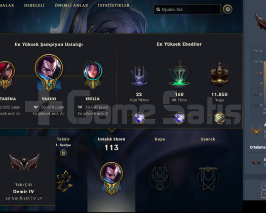 DEMİR 4 0 LP PRESTİJLİ 92 LVL LOL HESABI