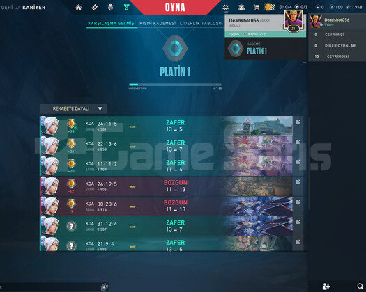 PLAT 1 YÜKSEK MMR TEMİZ HESAP