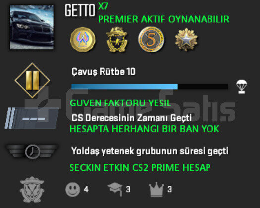 PREMIER AKTIF CS2 PRIME | 4 MADALYA | YESIL FAKTOR