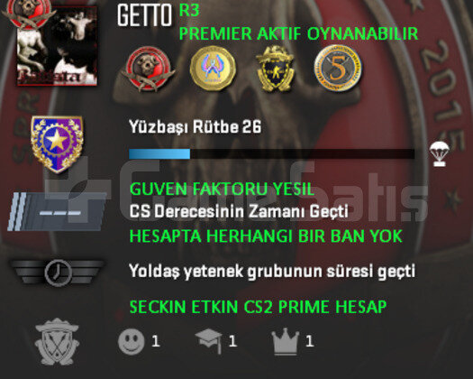 PREMIER AKTIF CS2 PRIME | 4 MADALYA | YESIL FAKTOR