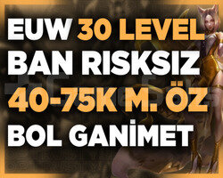EUW BAN RİSKSİZ 40-75K MAVİ ÖZ 30 LEVEL UNRANKED