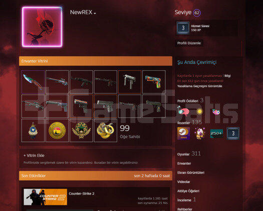 62 LEVEL 311 OYUN 16.000TL CS ENVANTERİ