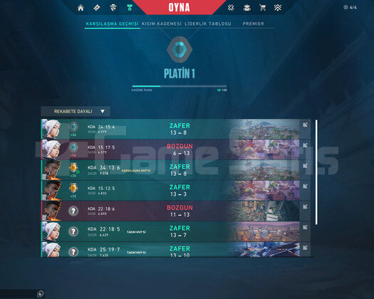 FULL MVP YUKSEK MMR PLAT 1 HESAP