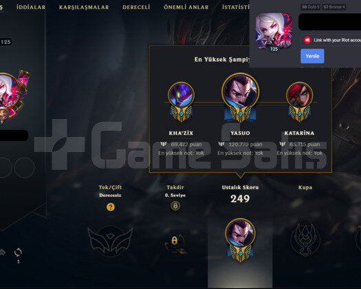 2016 REG 125 LVL 82 ŞAMPİYON MAINLIK  LOL HESABI
